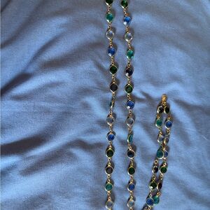 Swarovski Necklace Open Bezel Multicolor Gold Tone 36"